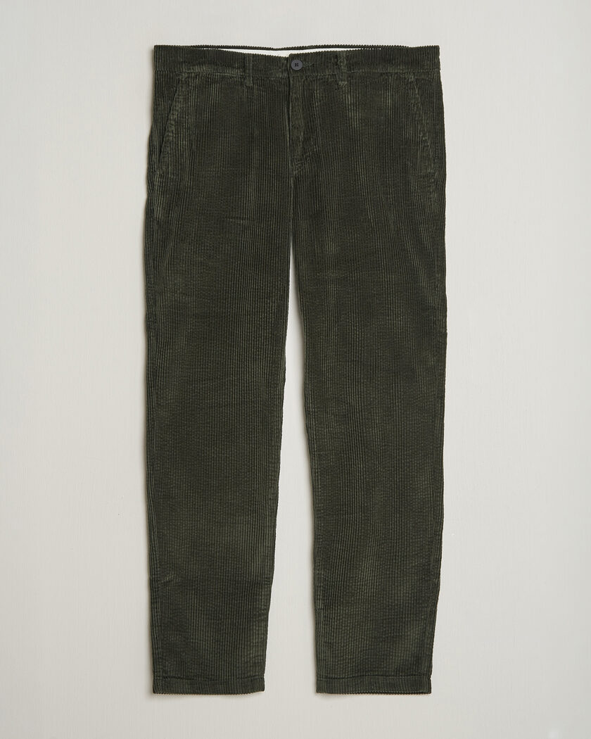 KnowledgeCotton Apparel Chuck Regular Cord Trousers Forest Night – Green