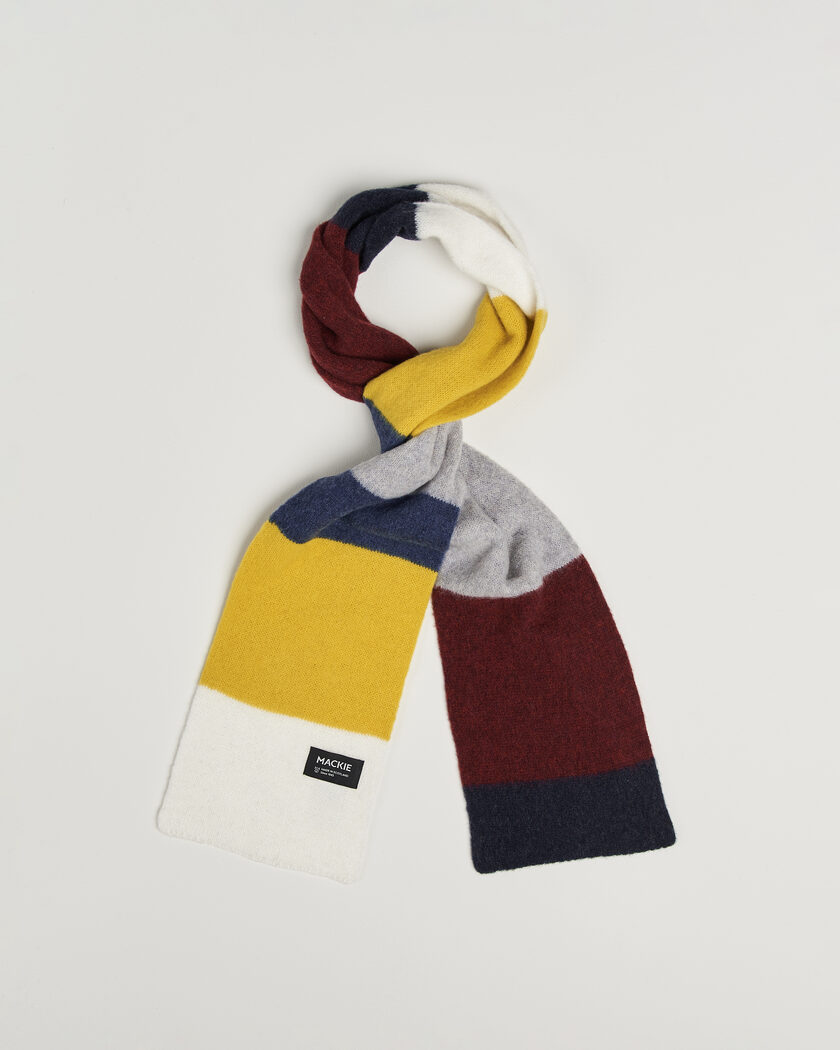 Robert Mackie Rona Ribbed Shaggy Lambswool Scarf Yellow/Grey/Blue Mix – Multi-colour