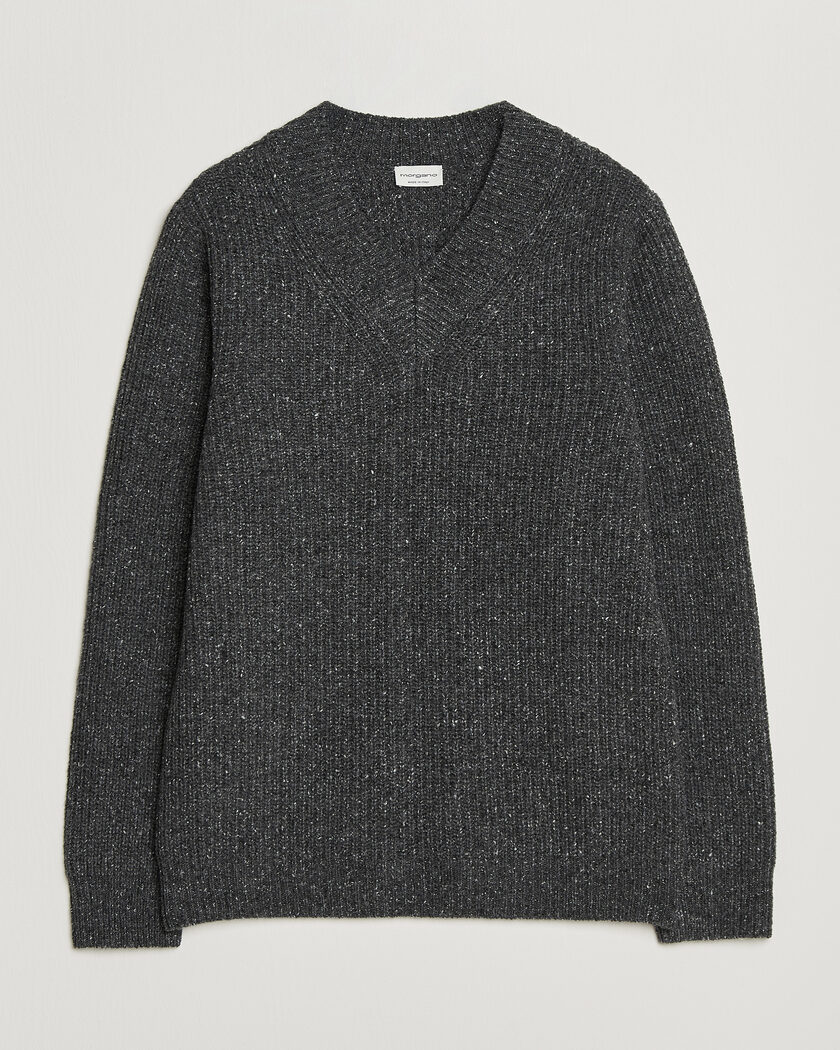 Morgano Fisherman Ribb Donegal Knitted V-Neck Dark Grey – Grey