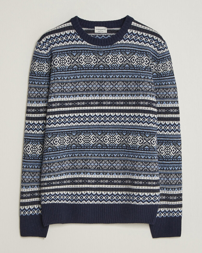 Morgano Wool/Cashmere Fair Isle Knitted Crewneck Navy – Blue