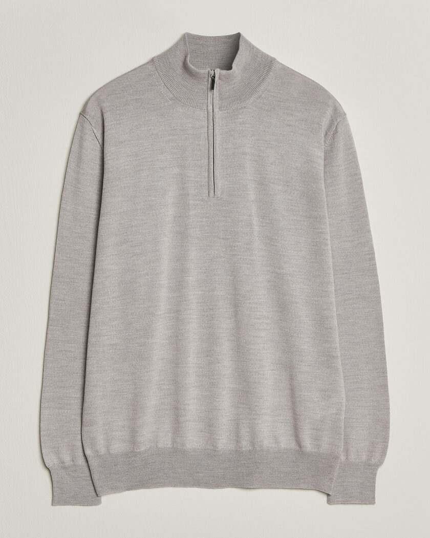 Morgano Extra Fine Merino Wool Half-Zip Light Grey – Grey