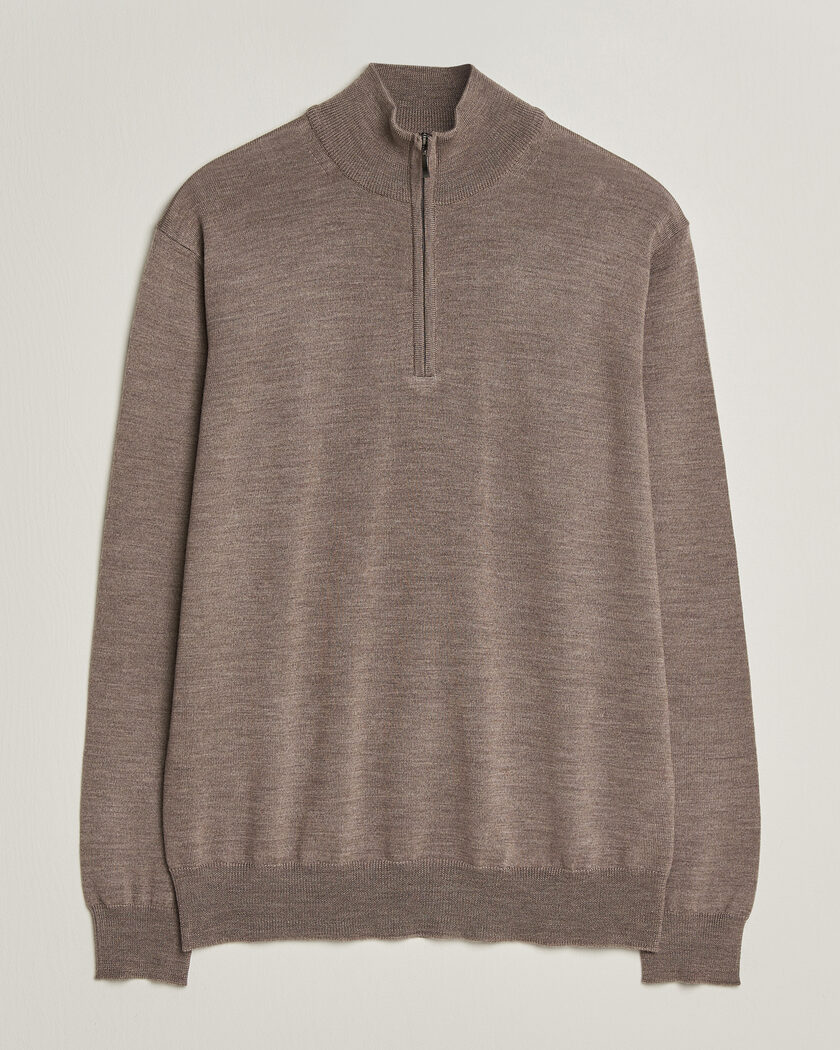 Morgano Extra Fine Merino Wool Half-Zip Mid Brown – Brown