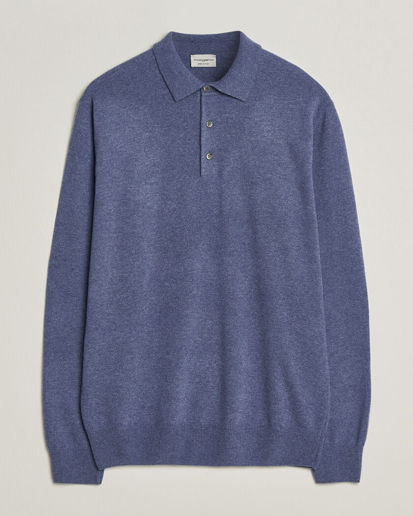 Morgano Wool/Cashmere Polo Mid Blue – Blue