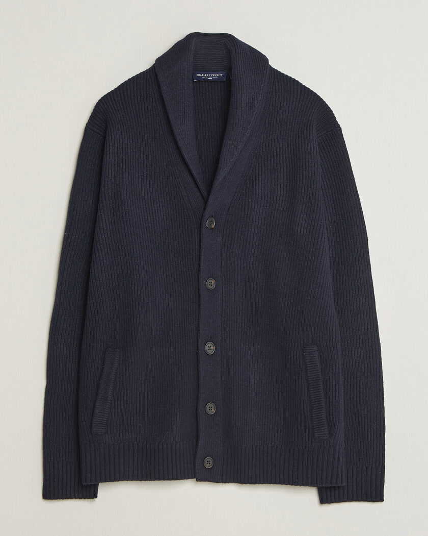 Charles Tyrwhitt Chunky Merino Shawl Neck Cardigan Navy – Blue