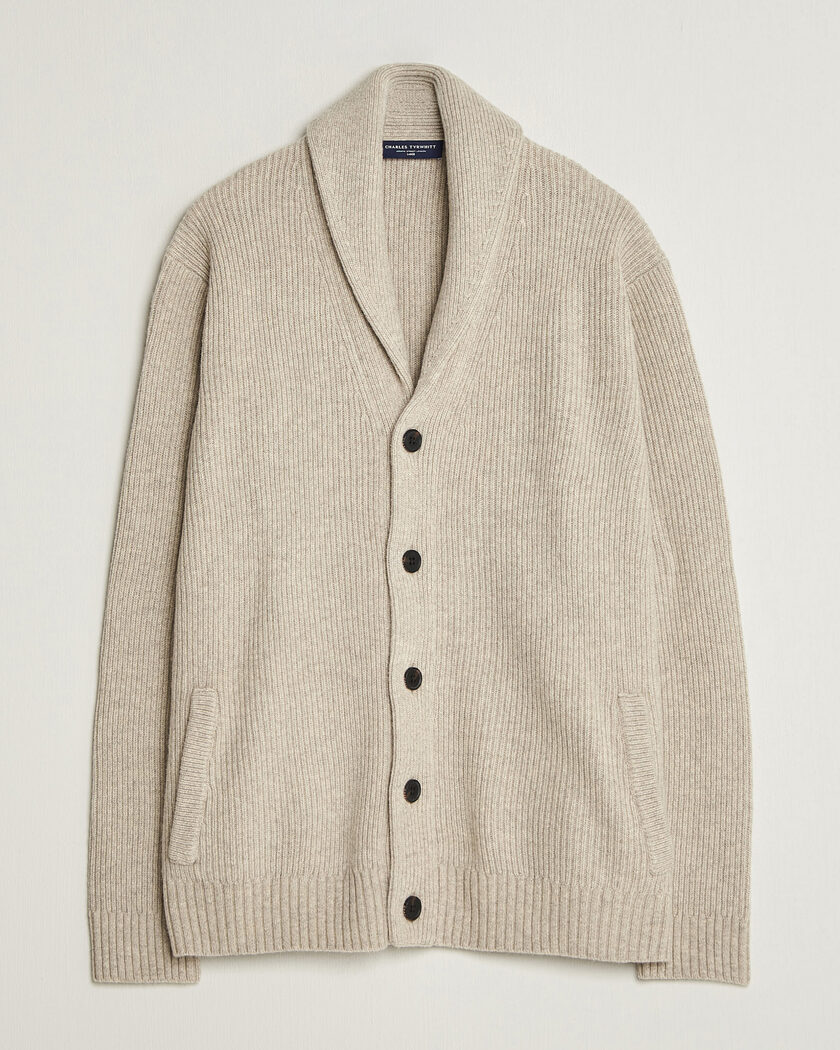 Charles Tyrwhitt Chunky Merino Shawl Neck Cardigan Oat – Beige