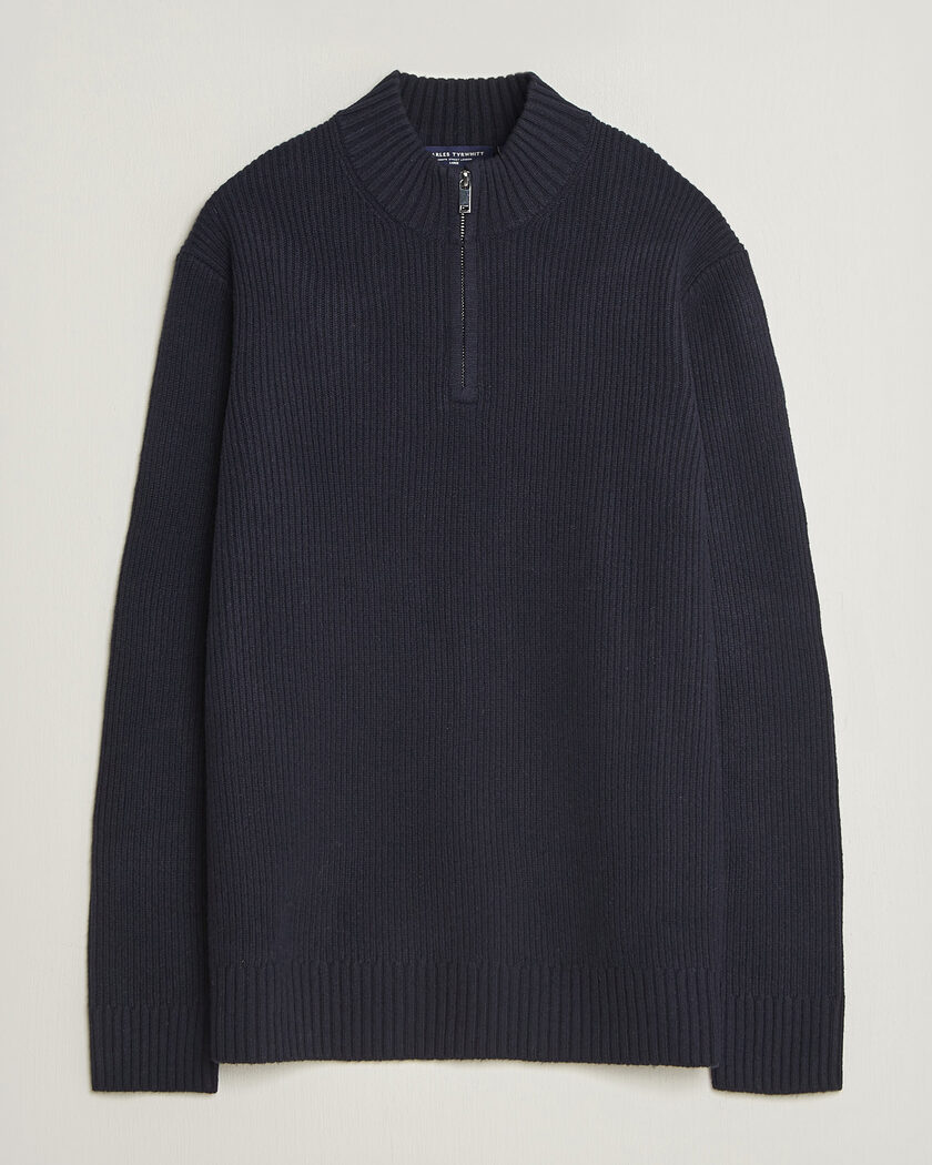 Gran Sasso Merino Fashion Fit Half Zip Navy at CareOfCarl.com