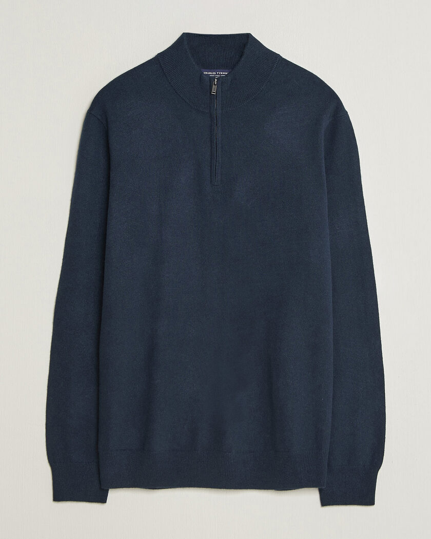 Charles Tyrwhitt Pure Cashmere Zip Neck Jumper Navy – Blue