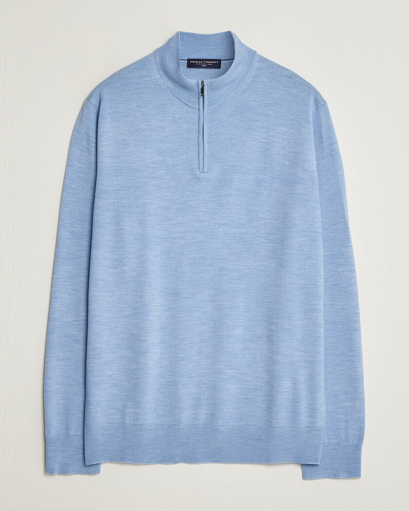 Charles Tyrwhitt Pure Merino Zip Neck Jumper Cornflower Blue – Blue