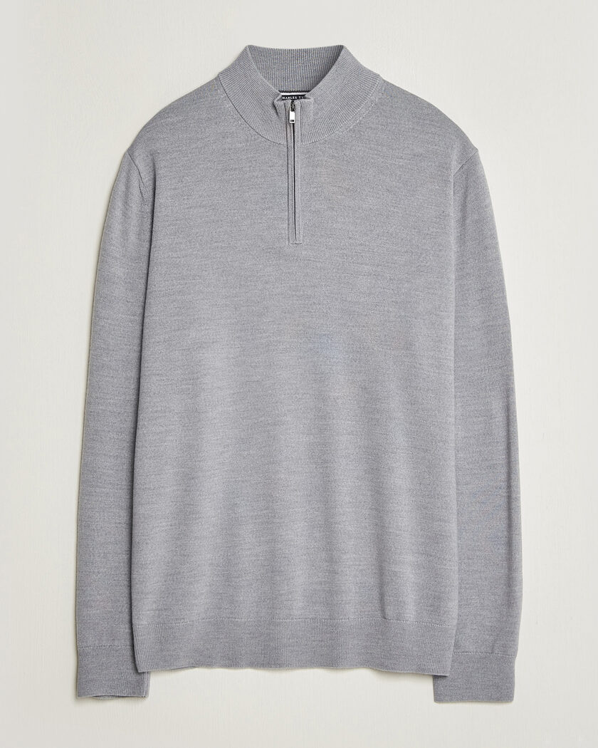 Charles Tyrwhitt Pure Merino Zip Neck Jumper Light Grey – Grey