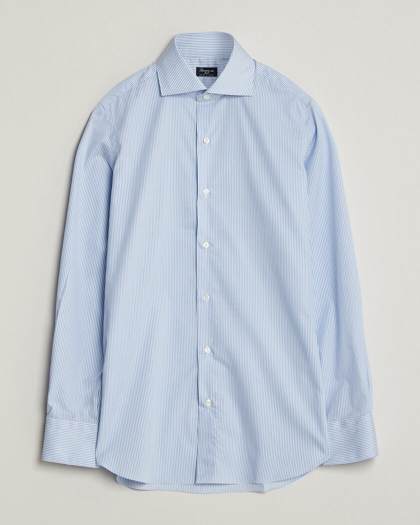 Finamore Napoli Milano Slim Traveller Cotton Shirt Blue Stripe – Blue