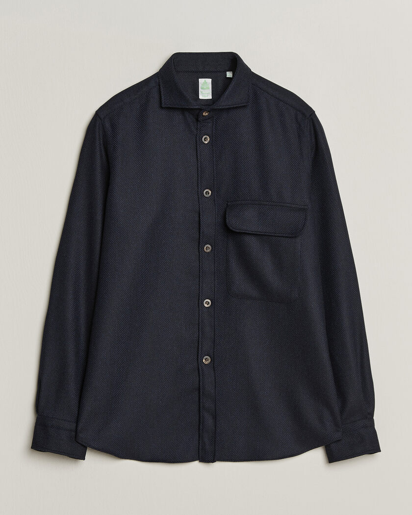 Finamore Napoli Wool Herringbone Overshirt Navy – Blue