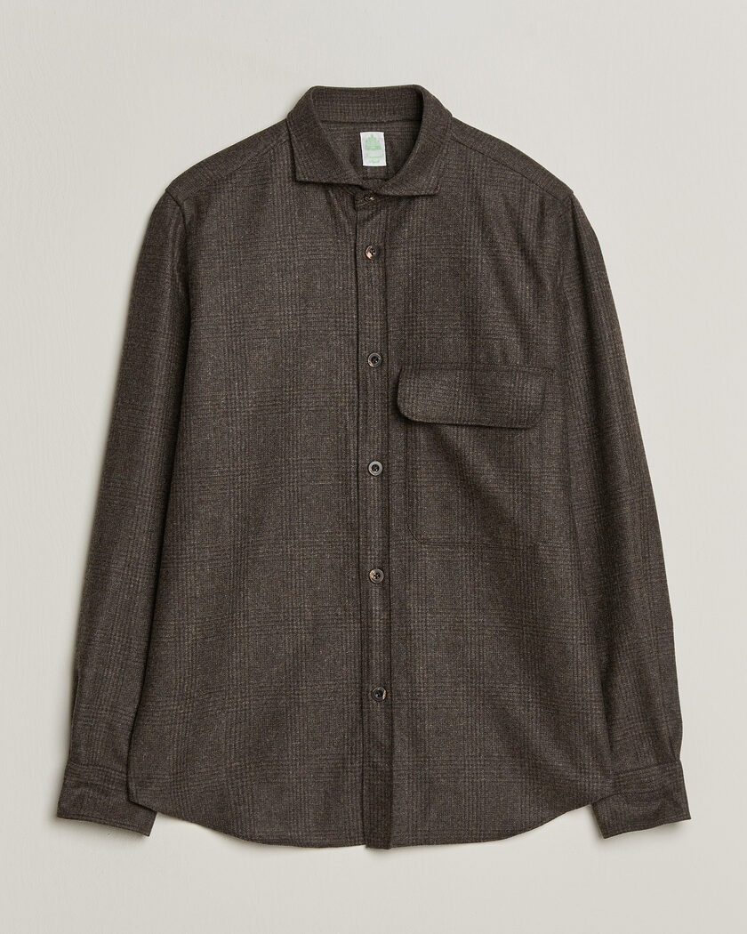 Finamore Napoli Wool Houndstooth Overshirt Dark Brown – Brown