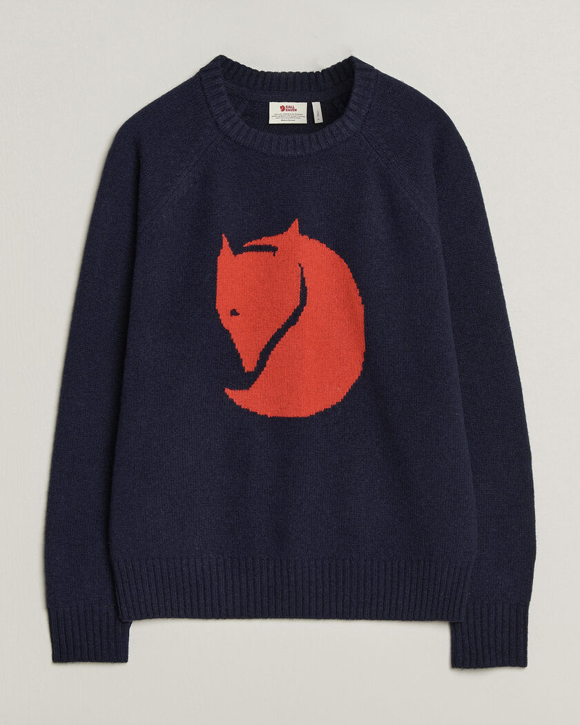 Fjällräven Logo Knit Wool Sweater Dark Navy – Blue
