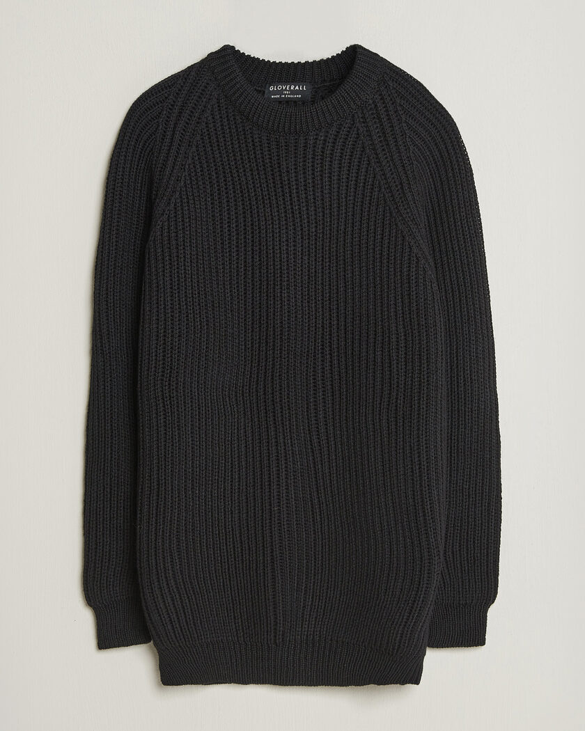Gloverall Fisherman Rib Chunky Wool Crew Neck Black – Black