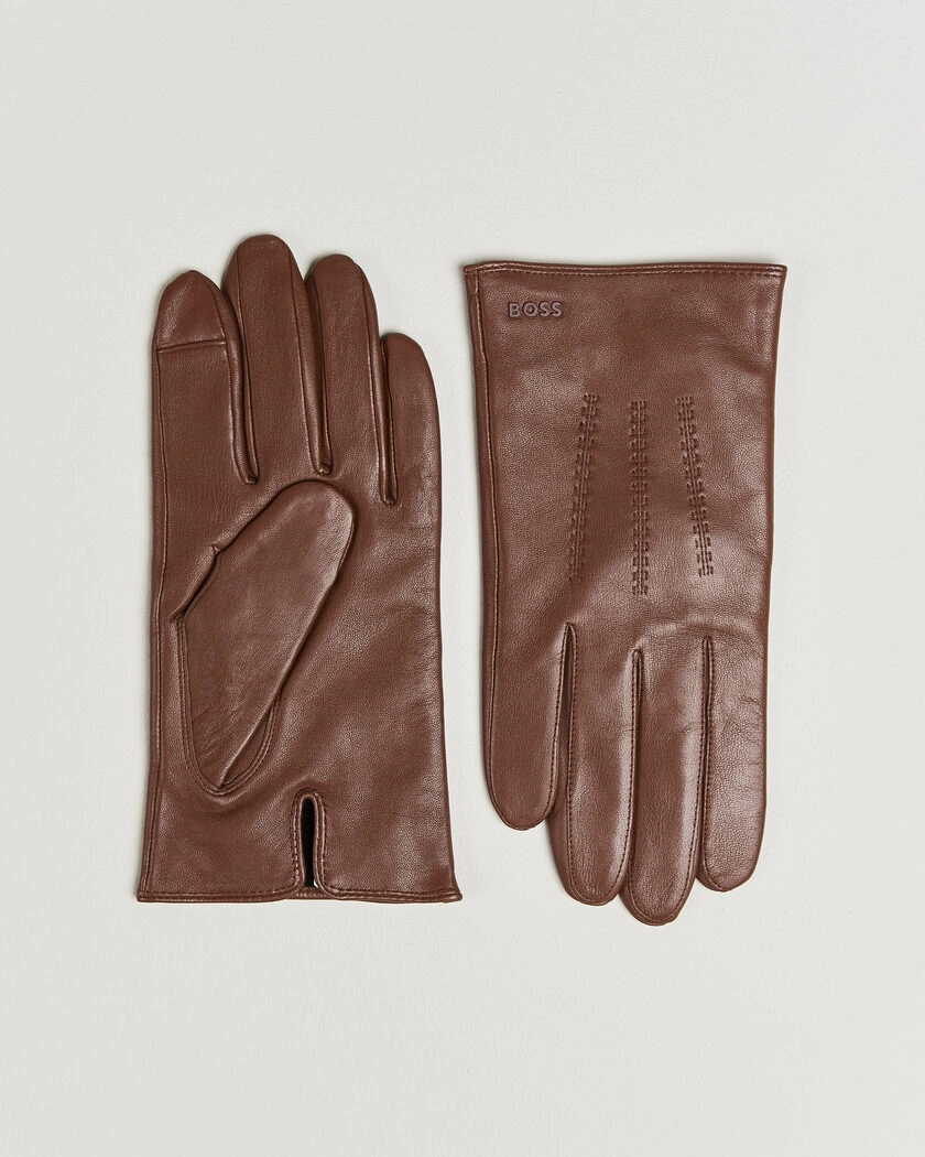  BOSS BLACK Hainz Leather Glove Medium Brown – Brown