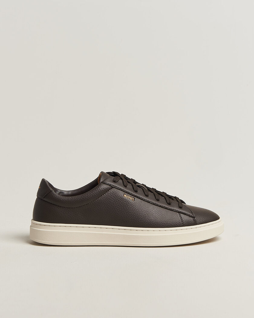 BOSS BLACK Kieran Grained Leather Sneaker Dark Brown – Brown