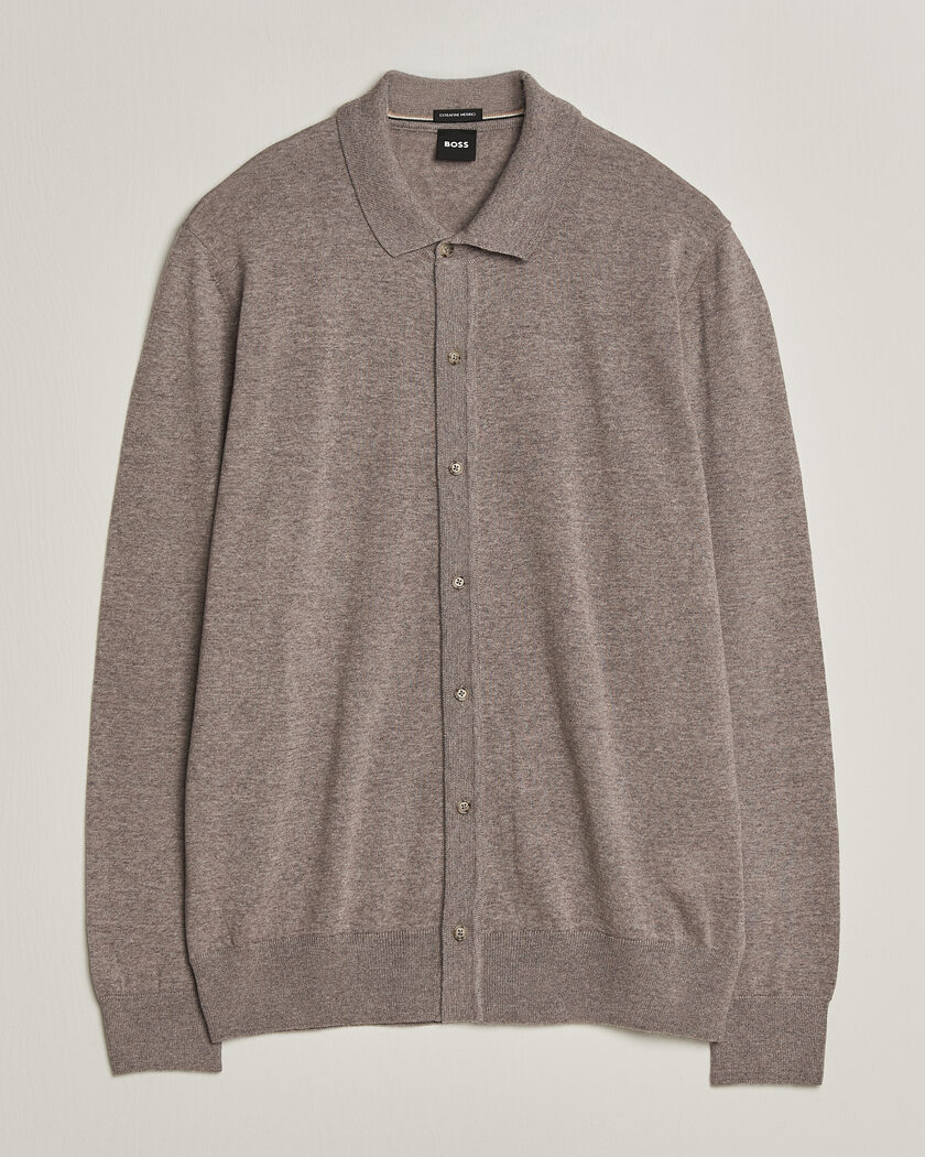 BOSS BLACK Helbert Merino Knitted Cardigan Open Brown – Brown