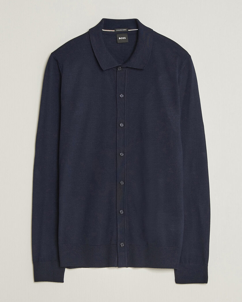  BOSS BLACK Helbert Merino Knitted Cardigan Dark Blue – Blue