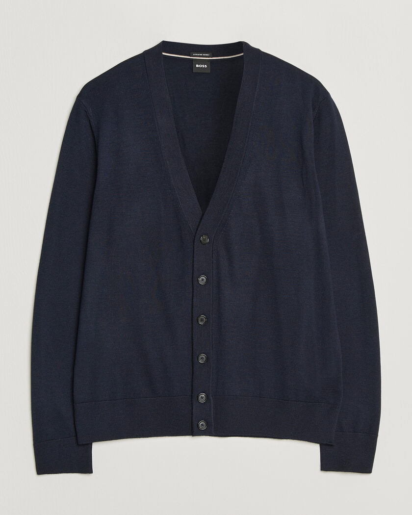 William Lockie Rob Lambswool Cardigan Navy at CareOfCarl.com