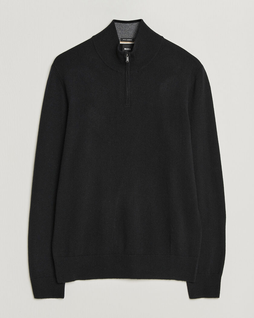 BOSS BLACK Hemarlo Wool/Cashmere Half Zip Black – Black