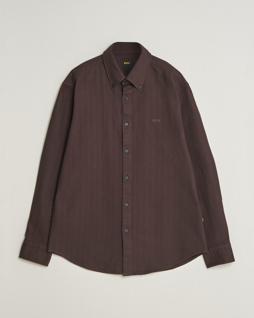 BOSS ORANGE Ricopuls Brushed Herringbone Shirt Dark Brown – Brown