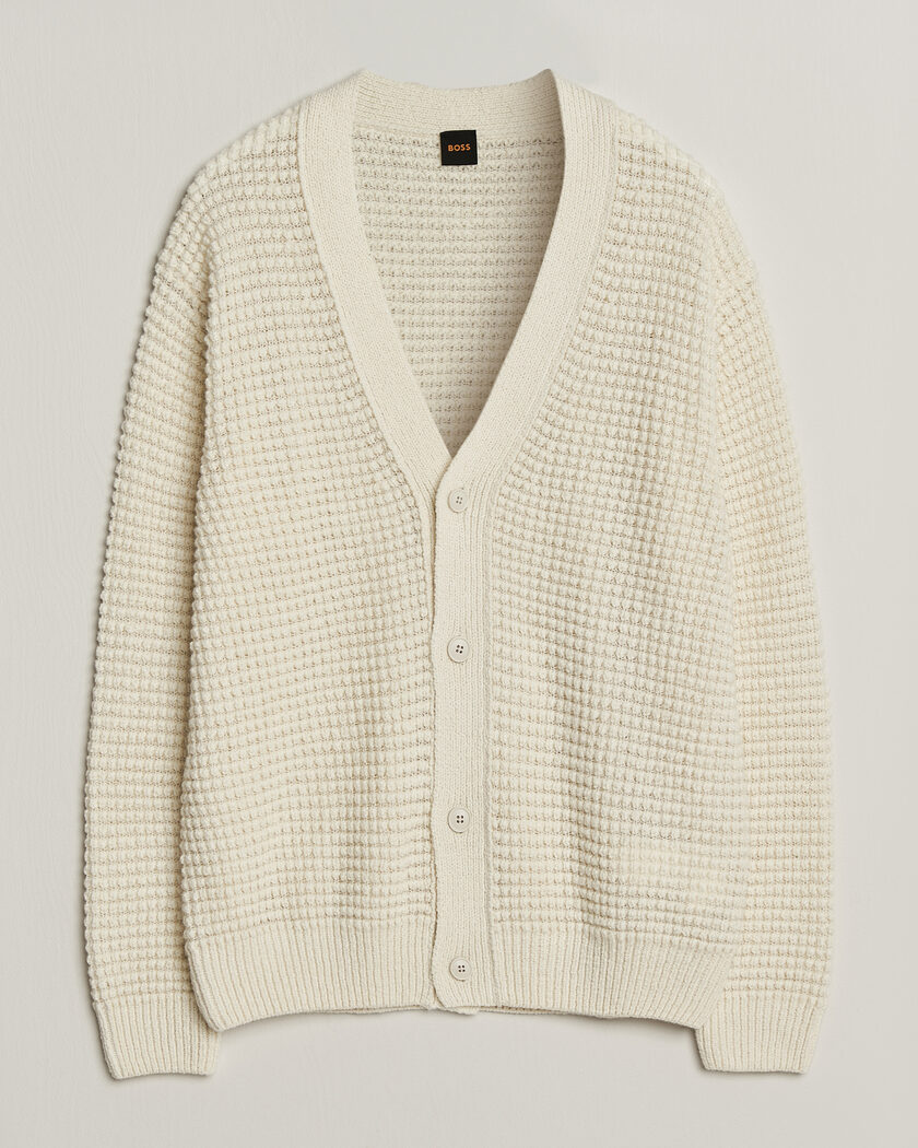 BOSS ORANGE Korsico Wool Knitted Cardigan Open White – White