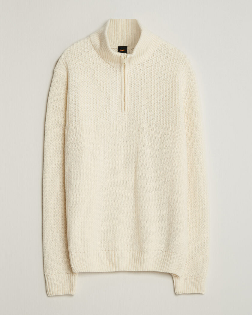 BOSS ORANGE Kenter Wool Knitted Half Zip Open White – White