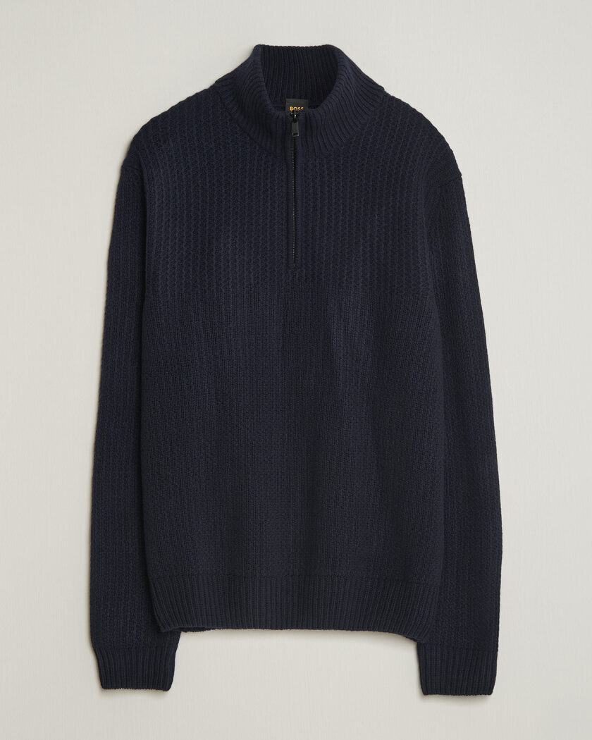 BOSS ORANGE Kenter Wool Knitted Half Zip Dark Blue – Blue