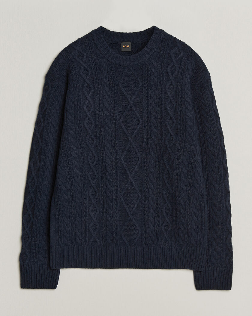 BOSS ORANGE Atreccio Wool Structured Knitted Sweater Dark Blue – Blue