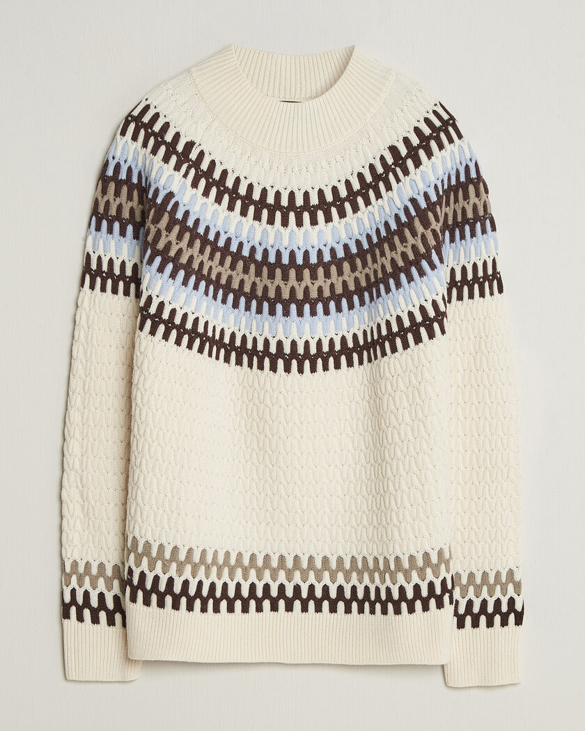 BOSS BLACK Fiotto Wool Fairisle Sweater Open White – Multi-colour