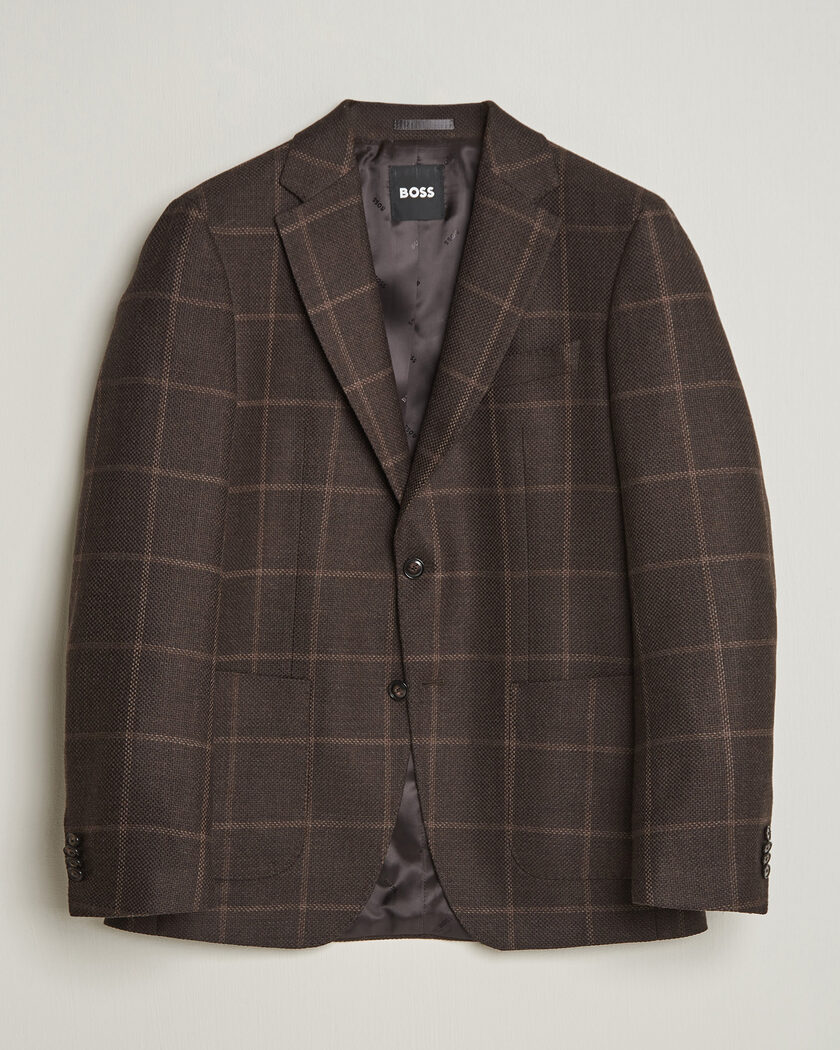 BOSS BLACK Hutson Checked Wool Blazer Dark Brown – Brown