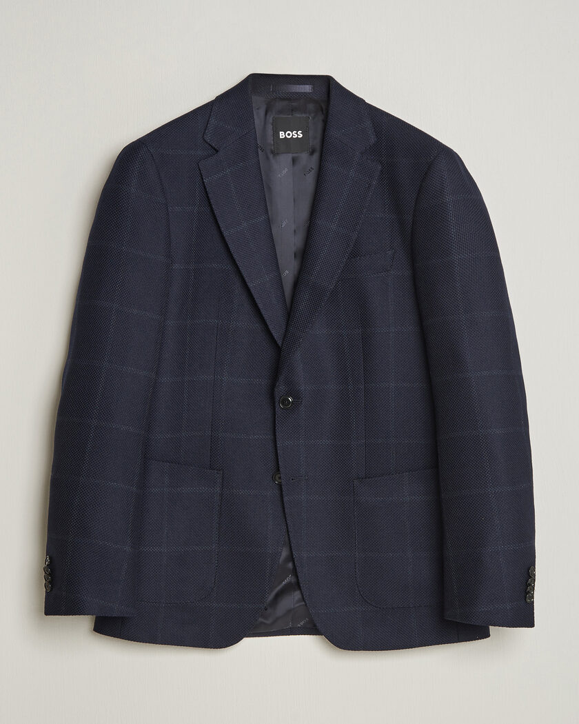 BOSS BLACK Hutson Checked Wool Blazer Dark Blue – Blue