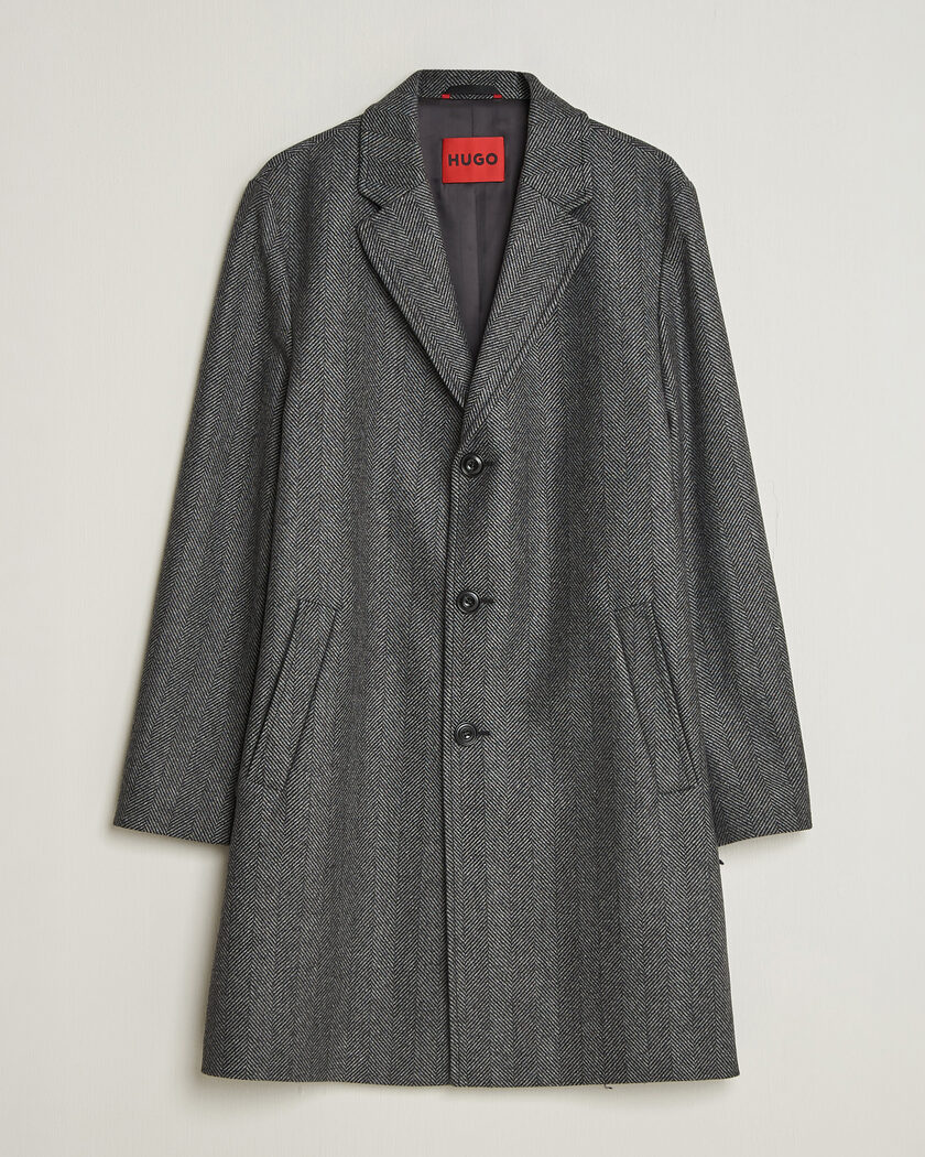 HUGO Malte Herringbone Coat Dark Grey – Grey