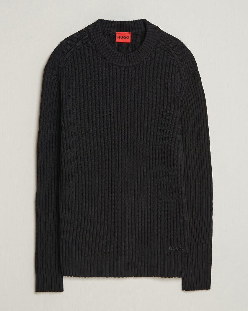 HUGO Sribban Cotton Knitted Sweater Black – Black