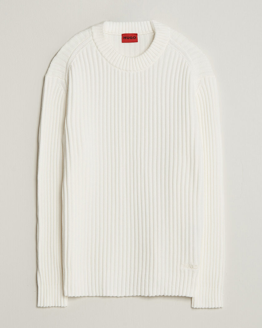 HUGO Sribban Cotton Knitted Sweater Natural – White