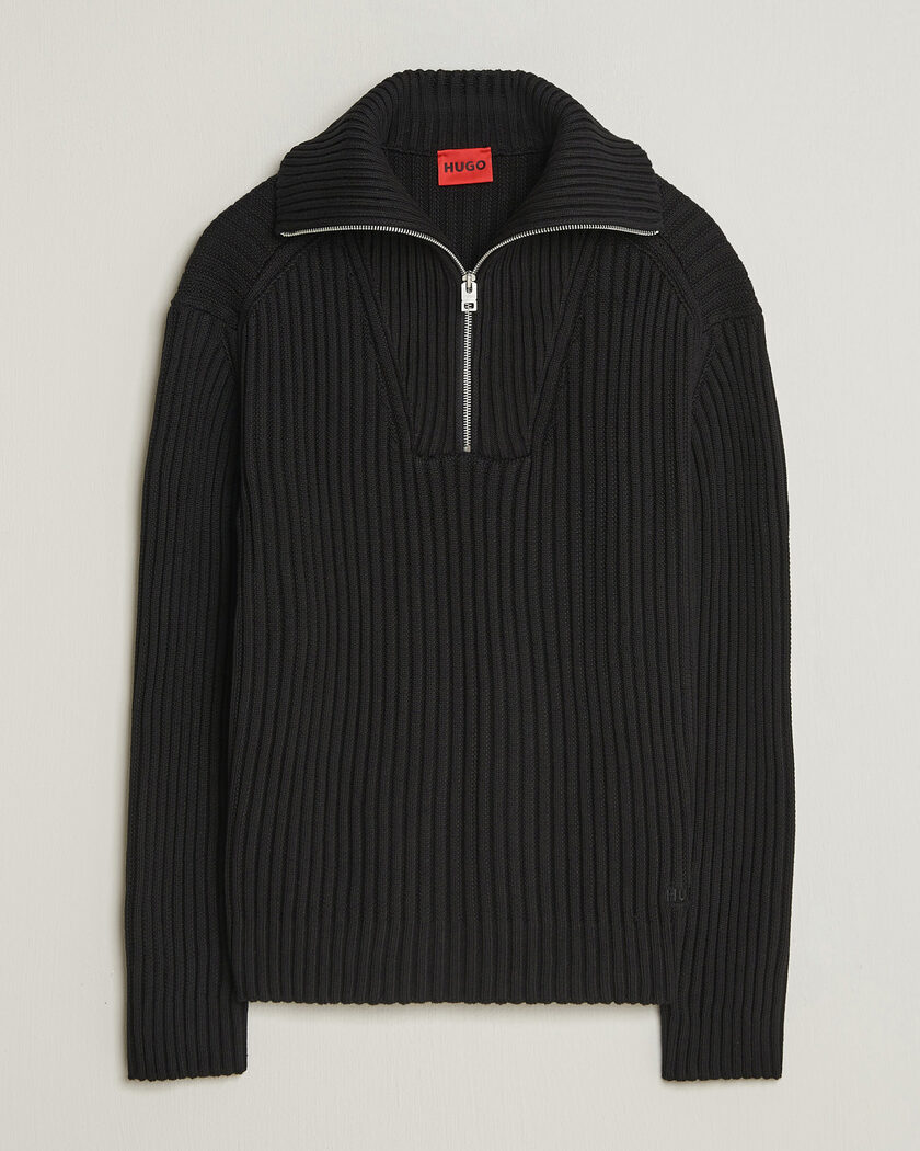 HUGO Srtithon Cotton Knitted Half Zip Black – Black