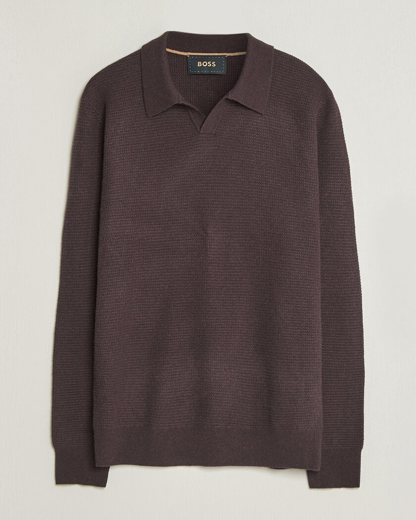 BOSS CAMEL Filo Wool Knitted Polo Open Brown – Brown