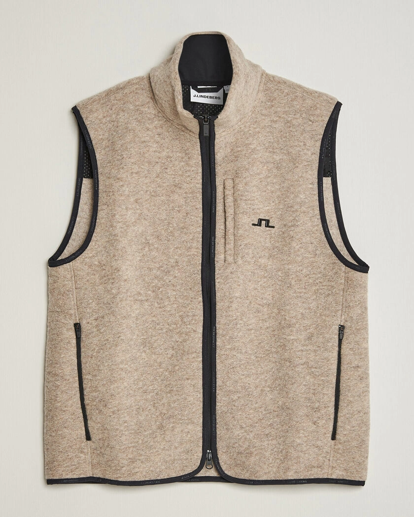 J.Lindeberg Duncan Wool Fleece Vest Moonbeam – Beige