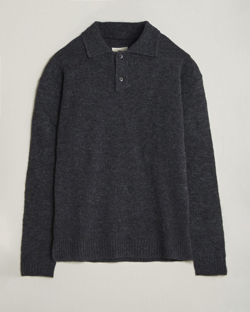Brunello Cucinelli 2 Ply Cashmere Long Sleeve Polo Grey Melange at