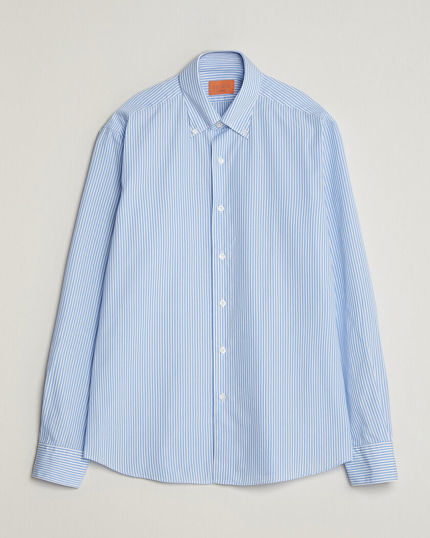 Grigio Popeline Button Down Shirt Light Blue Stripe – Blue