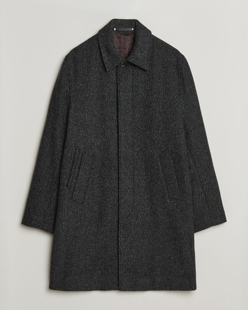 PS Paul Smith Wool Herringbone Coat Black – Black