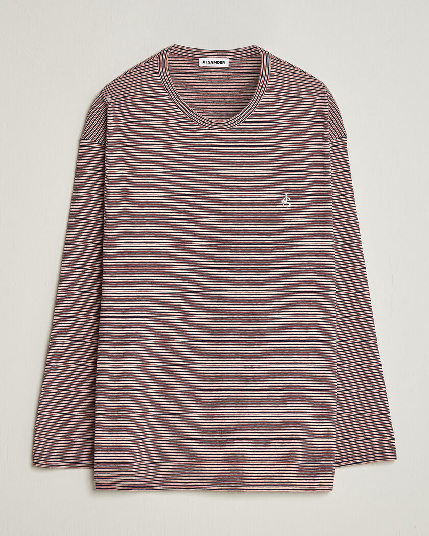 Jil Sander Long Sleeve Rib Cotton T-Shirt Marine Stripes at