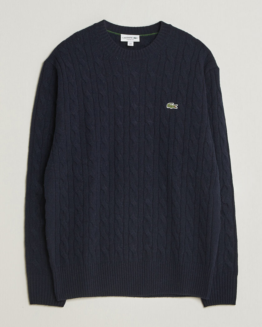 Lacoste Carded Wool Cable Crew Neck Navy Blue – Blue