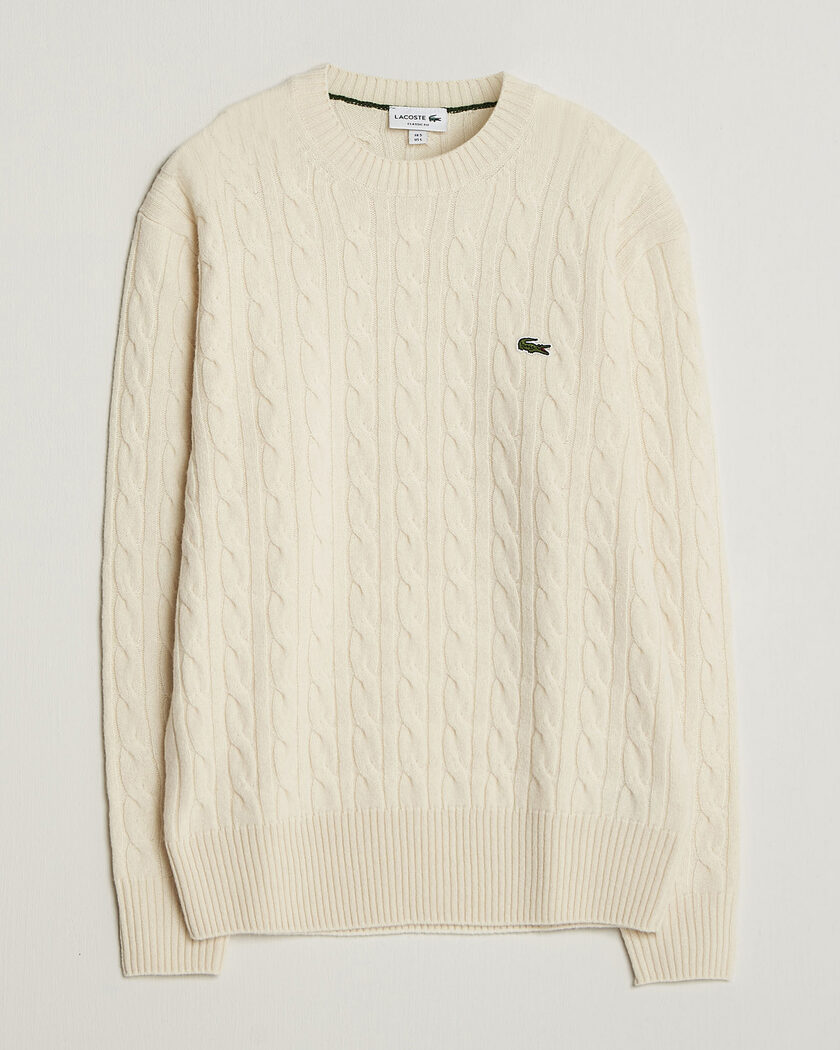 Lacoste Carded Wool Cable Crew Neck Lapland – White
