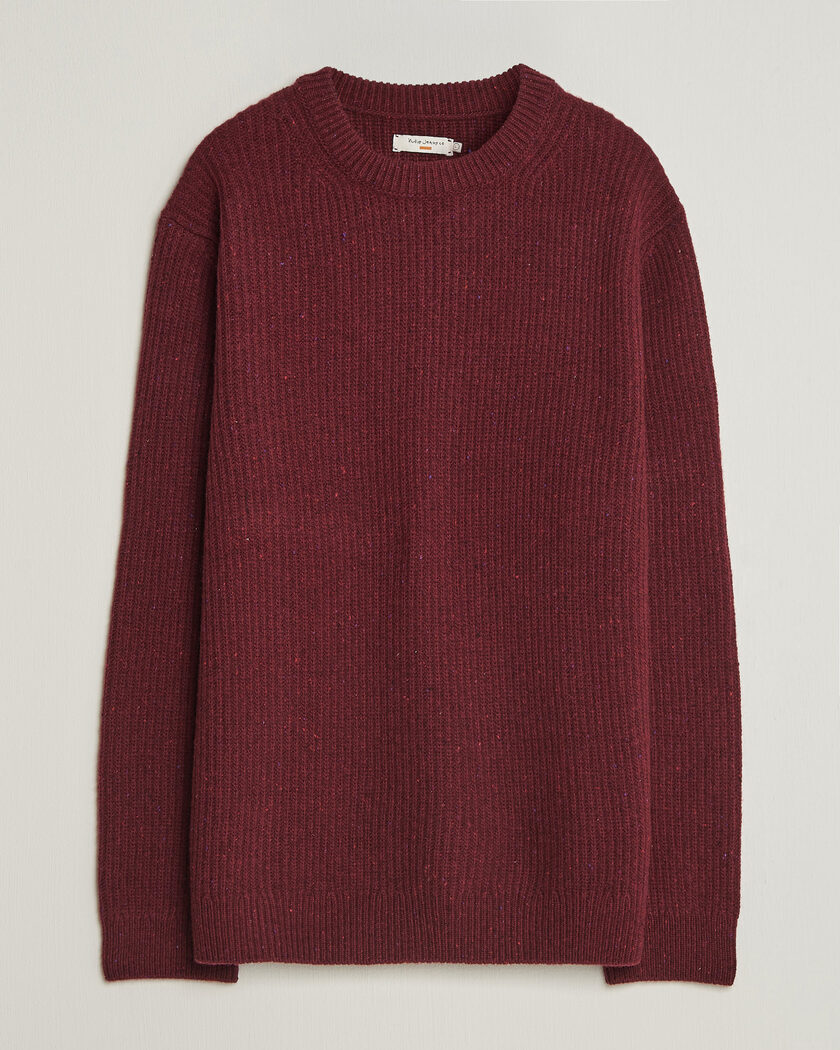 Nudie Jeans August Wool Rib Knitted Sweater Burgundy – Red