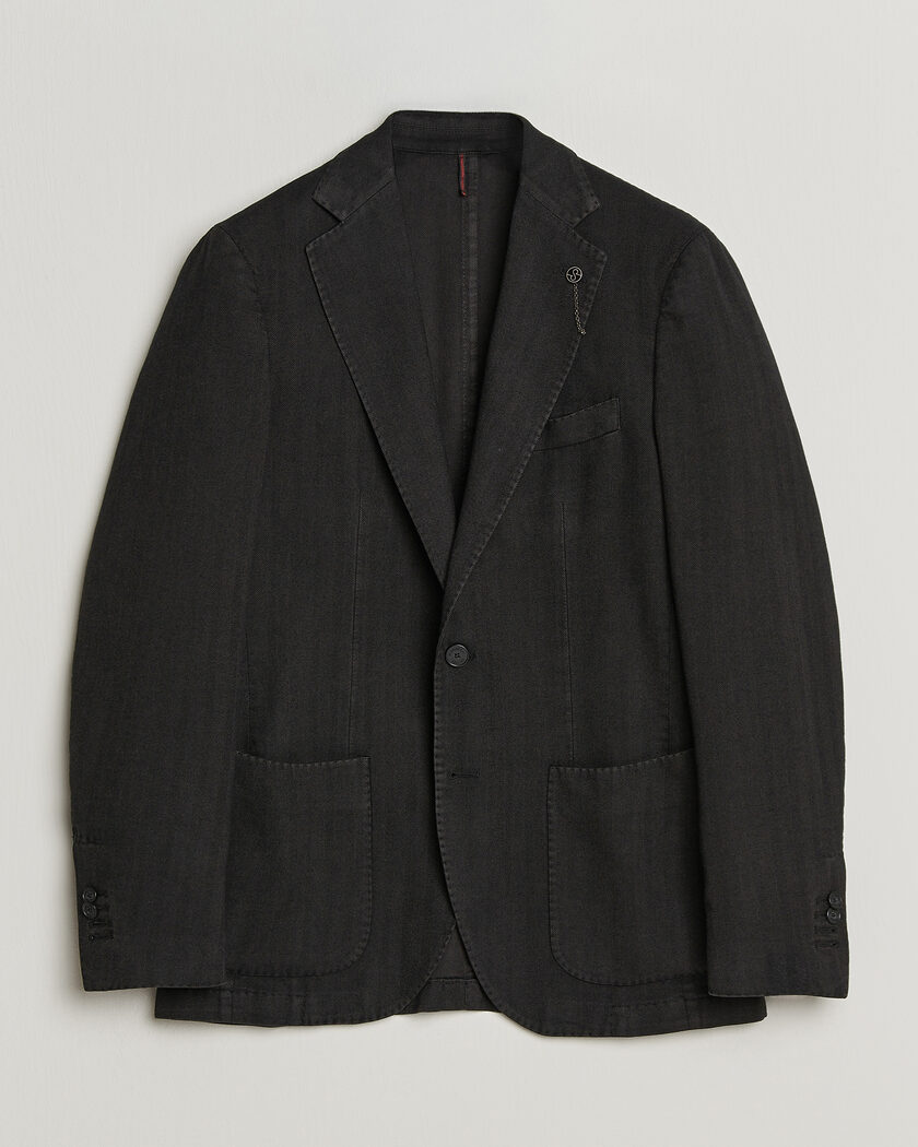 Santaniello Soft Touch Cotton Herringbone Blazer Black – Black