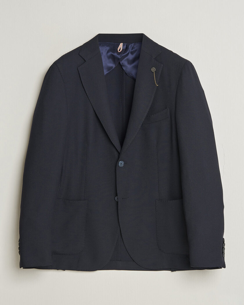 Santaniello Wool Mini Hopsack Blazer Navy – Blue