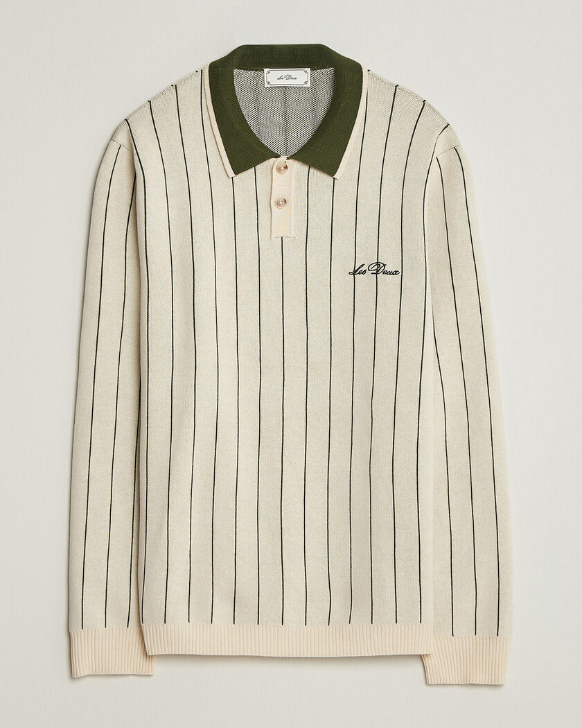 LES DEUX Signature Knitted Long Sleeve Polo Ivory – White