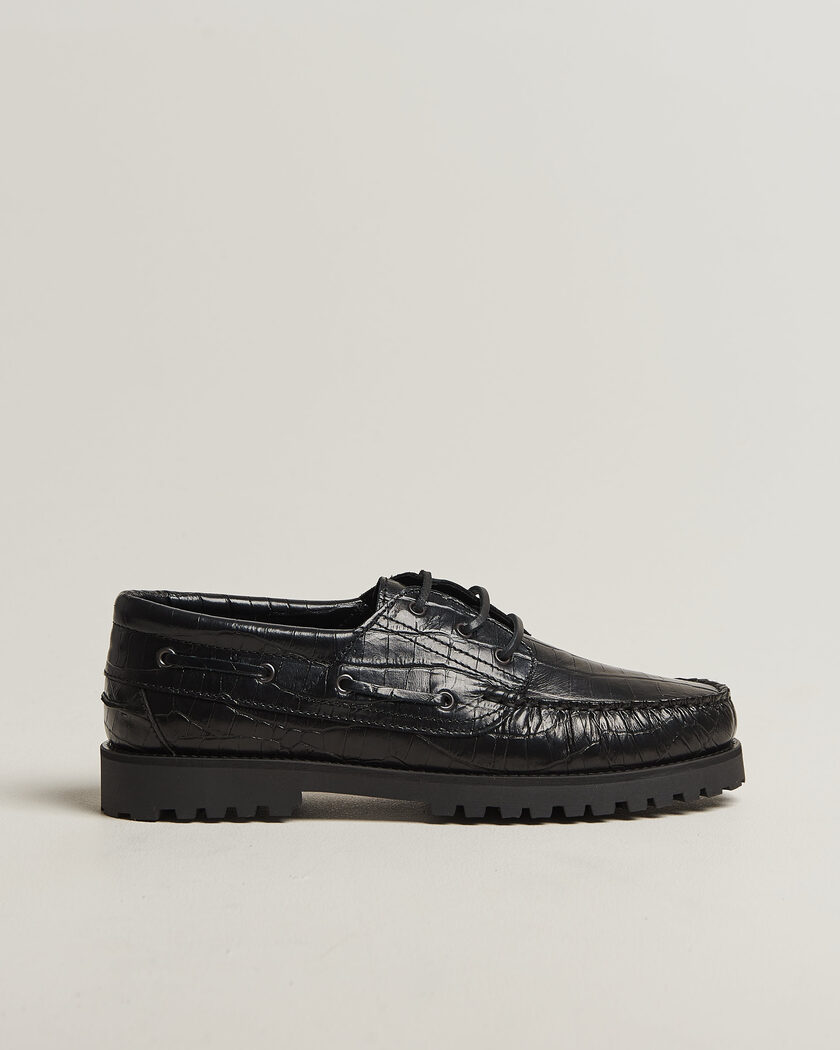 LES DEUX Croco Boat Shoe Black – Black