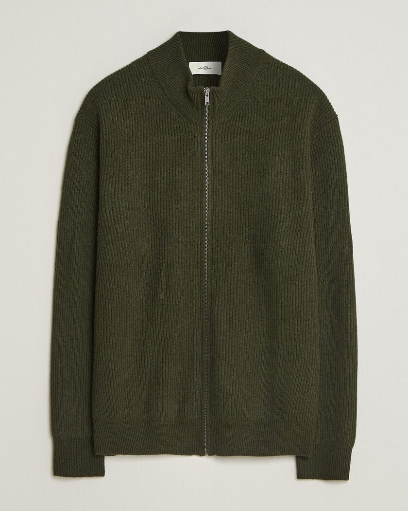 LES DEUX Wool Rib Knitter Zip Rosin Green – Green